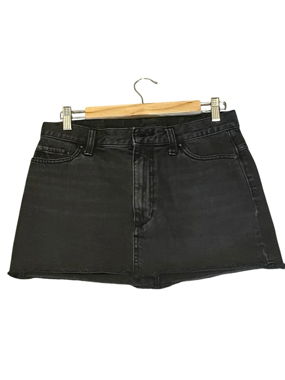 Free People Frayed Hem Black Denim Mini Skirt - Size 2